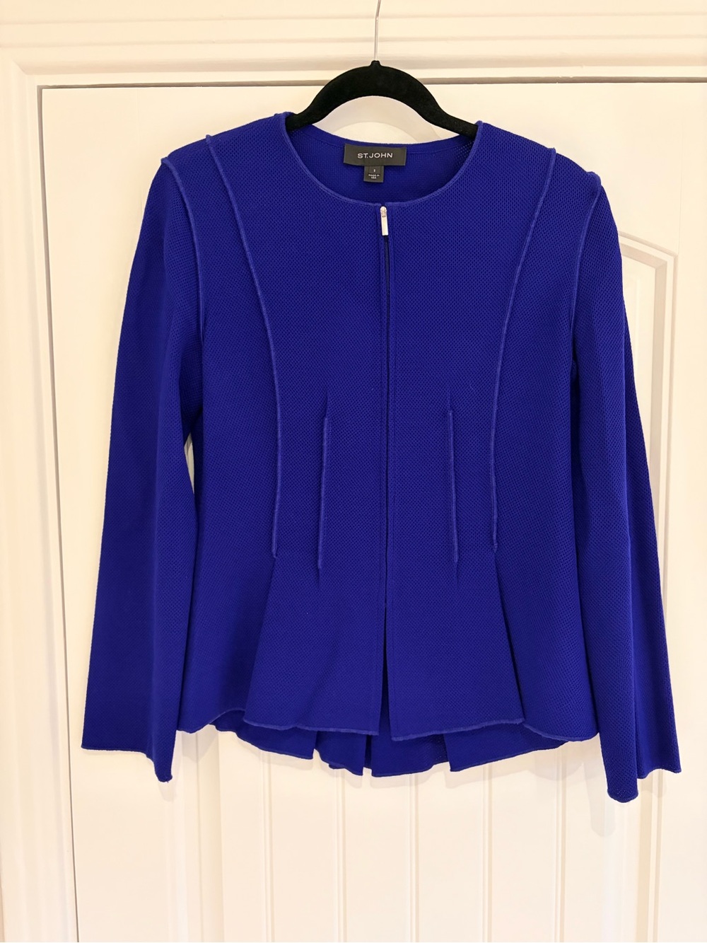 St. John Indigo Zip-Front Textured Knit Jacket